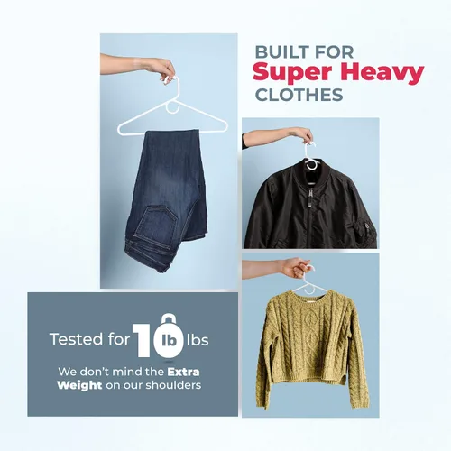 Vista 5 de Neaties Paquete de 6 perchas para ropa súper resistentes, fabricadas en los Estados Unidos, capacidad de 10 libras, perchas de plástico grueso