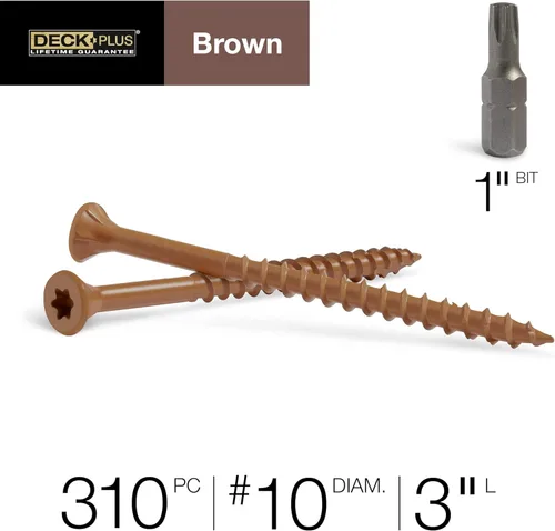 Vista 4 de Deck Plus Tornillos para valla y madera exterior con revestimiento epoxi de 3 pulgadas #10 x 3 Torx/Star Drive Incluido, rosca gruesa, tornillo
