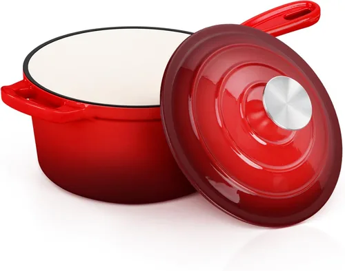 Vista 22 de E-far Cacerola de hierro fundido esmaltado con tapa, cacerola para horno holandés de 1 cuarto de galón, mini olla para salsa para cocinar, hervir