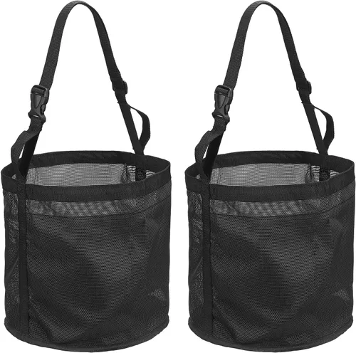 Bolsa de alimentación para caballo, bozal de caballo con correa ajustable, malla de nailon, impermeable, bolsa para caballos de grano inferior Negro