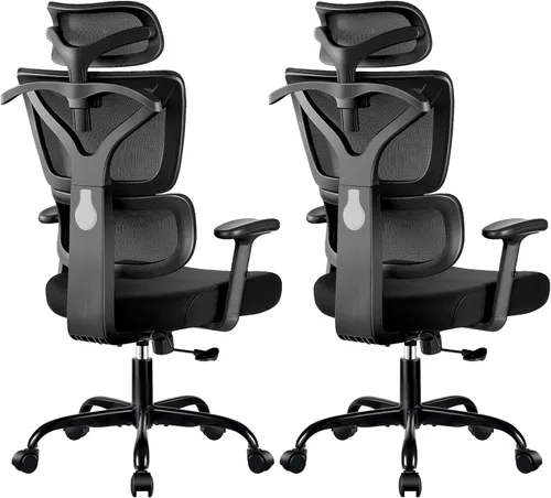 Vista 12 de Silla de Oficina Ergonómica de Respaldo Alto Silla de Escritorio con Soporte Lumbar, Silla de Computadora de Malla Transpirable con Reposabrazos