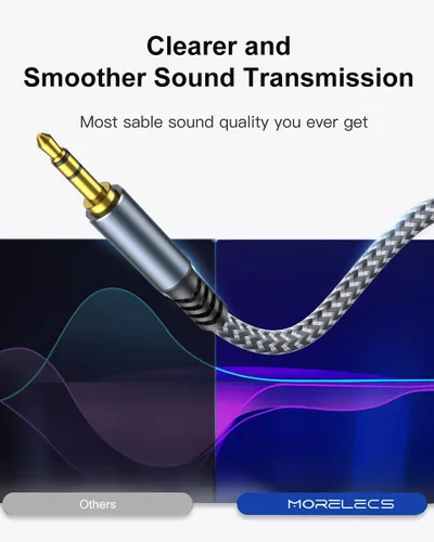 Vista 5 de Cable Auxiliar de 15 pies, Cable de Audio de 3.5mm - Cable AUX de 3.5mm Trenzado de Nylon Macho a Macho para Coche, Auriculares, Estéreos de Hogar