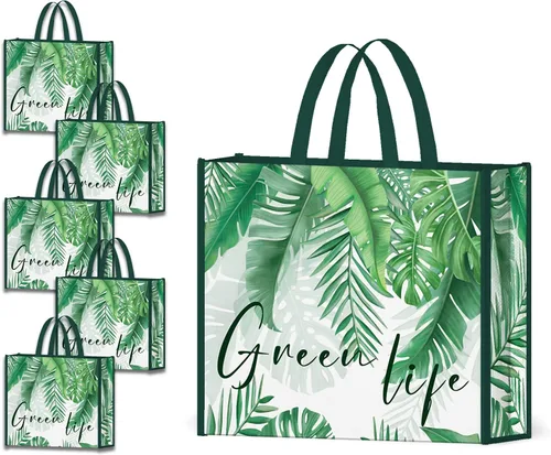 Vista 9 de NymphFable Paquete de 5 bolsas de compras reutilizables con flores de sol, lavables, bolsas de tela