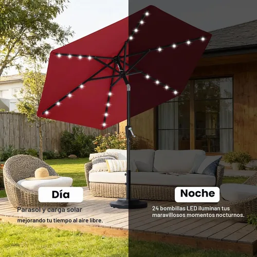 Vista 4 de ABCCANOPY - Sombrilla solar LED para patio con 24 luces, 7.5 pies (borgoña)