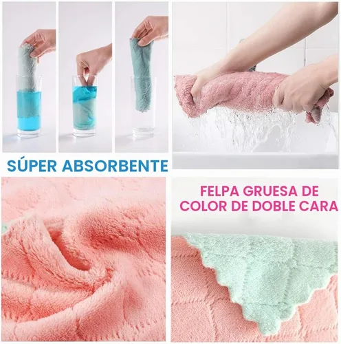 Vista 4 de QURIPE Paquete de 10 paños de limpieza de microfibra, toallas de secado de platos de doble cara, paños de limpieza reutilizables para el hogar