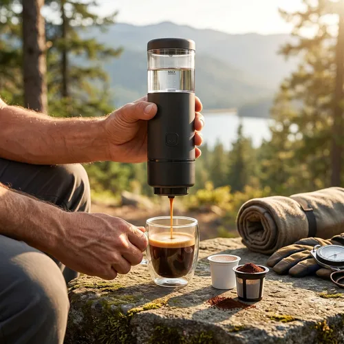 Vista 5 de Cafetera portátil Cocoarm para viajes, máquina de café espresso de camping Battery Powered Rechargeable, Compatible with Ground Coffee & K-CUP