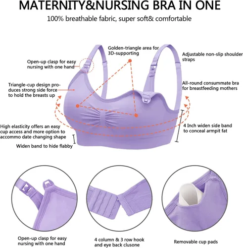 Vista 2 de Angelhood Nursing Bra 5 Pack Womens Maternity Breastfeeding Bra Seamless Wireless Sleep Bra with Bra Extenders