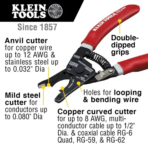 Vista 2 de Klein Tools VDV011-852 Kit de instalación coaxial en bolsa moldeada de cadera tiene crimpador, pelacables radiales y cortador de cables