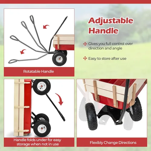 Vista 7 de Giantex carro de madera con llantas de hule para niños, color rojo