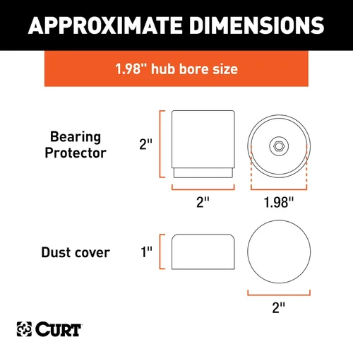 Vista 2 de CURT 22198 Protectores de rodamientos de rueda de remolque de 1.98 pulgadas y cubiertas antipolvo, 2 unidades (paquete de 2)