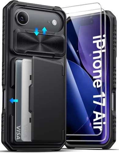 Vista 30 de ATATOO Funda para iPhone 16, tarjetero integrado (almacena 3-5 tarjetas) y protector de cámara deslizante, protección de grado militar, bonita funda