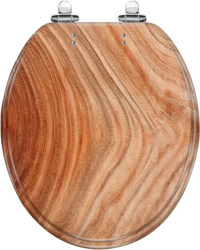 Asiento de inodoro redondo con hermoso plato de madera de cedro, asiento de inodoro de resina con tapa de cierre silencioso lento con bisagras de