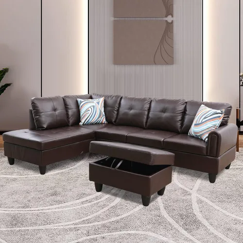 Vista 10 de Juego de sofá seccional para muebles de sala de estar, sofá en forma de L de 97 pulgadas con diván y otomana con almacenamiento para muebles