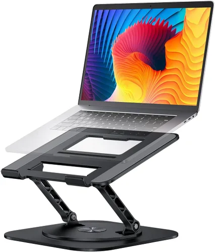 AOEVI Soporte ajustable para laptop con base giratoria de 360°, soporte para computadora portátil ergonómico plegable elevador para computadora