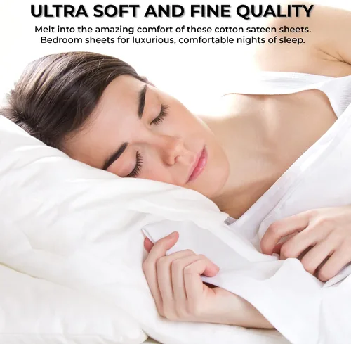 Vista 5 de Tribeca Living Juego de sábanas, sábanas y fundas de almohada de satén de algodón egipcio suave, bolsillo extra profundo, 600 hilos, ropa de cama
