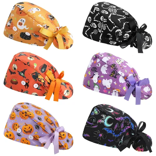 Vista 18 de 6 gorras de uniforme médico con lazo para mujer, sombreros de enfermería con botones ajustables para atar en la espalda, gorra de trabajo