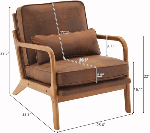 Vista 4 de Lestar Sillón individual, sillas de sofá de acento moderno, asiento tapizado de lino con cojín de respaldo y almohada para sala de estar (beige)