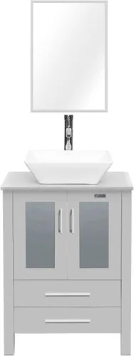 Vista 15 de eclife Tocador de Baño Moderno de 24" Combo Lavabo Gabinete Independiente con Puerta de Cierre Suave, Sin Lavabo de Recipiente, Grifo, Desagüe