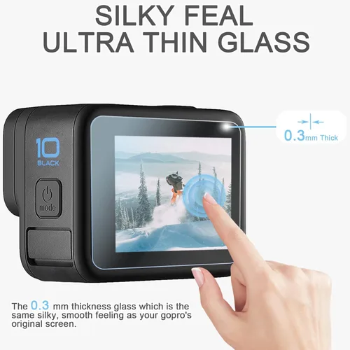 Vista 4 de OKFUN Protector de pantalla para Go Pro Hero 12/Hero 11/Hero 10/Hero 9 Negro, ultra claro templado lente de vidrio templado+vidrio templado frontal