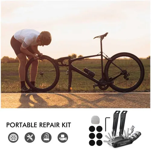 Vista 7 de Kit de herramientas para bicicleta, kit de reparación de neumáticos de bicicleta con multiherramienta y palancas de neumáticos para ciclistas