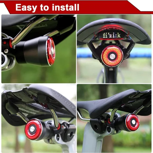 Vista 6 de Luz trasera inteligente para bicicleta, recargable por USB, luces direccionales de bicicleta con control remoto, luz trasera impermeable