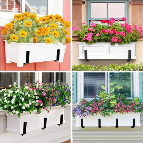 Vista 8 de Y&M 2 cajas de ventana para maceteros ajustables, ganchos resistentes para montar en la pared, ganchos duraderos para cestas de flores, soportes