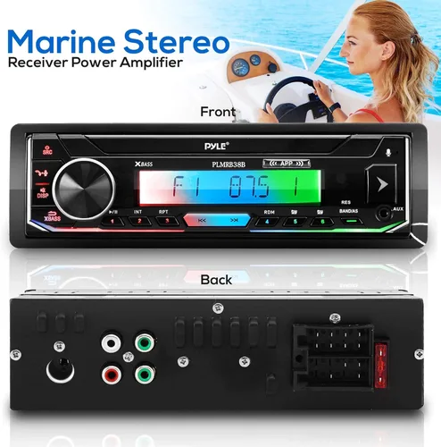 Vista 2 de Pyle Amplificador de potencia para receptor estéreo marino, lector de tarjetas AMFMMP3USBAUXSD, receptor estéreo marino, DIN único, 30 estaciones