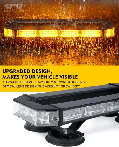 Vista 3 de LUMENIX Barra de luz estroboscópica de emergencia para techo con 72 luces LED con panel de control, base magnética, advertencia intermitente, barra