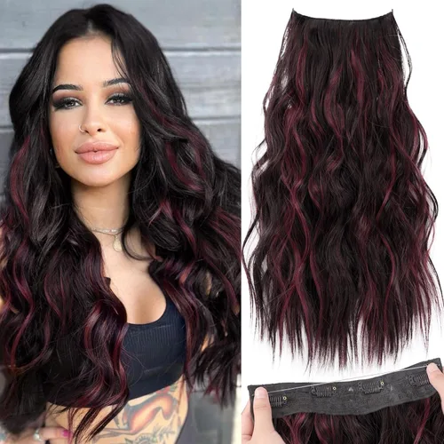 Vista 92 de KooKaStyle - Extensiones de cabello con hilo invisible, diadema transparente, ajustables, 4 clips fijadores, cabello largo y ondulado de 12