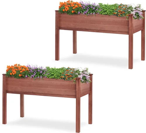 Vista 19 de Cama de jardín elevada con patas (31 x 16 x 31 pulgadas), maceta elevada de madera maciza para exteriores