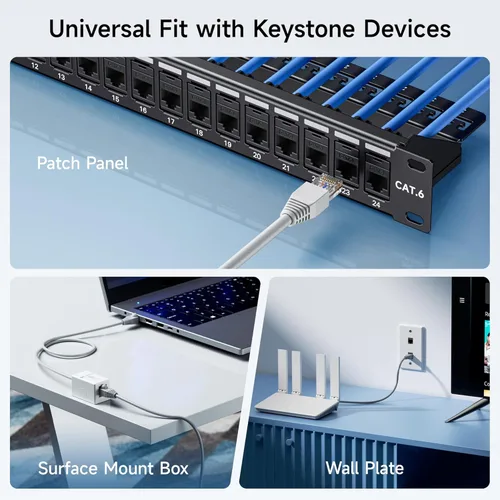 Vista 5 de [Con certificado UL] Paquete de 25 enchufes Keystone de presión Cable Matters Cat6 RJ45, Negro