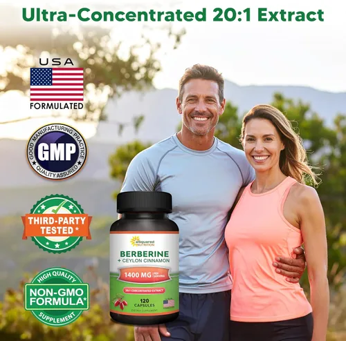 Vista 2 de aSquared Nutrition Suplemento de Berberina con Canela de Ceilán - Complejo de Máxima Potencia de 1400mg - 120 Cápsulas - Extracto en Polvo HCl