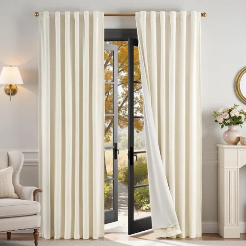 Vista 113 de Lazzzy - 2 paneles de cortinas opacas de terciopelo, con aislamiento térmico, muy suaves, lujosas, con bolsillo para cortinero, para dormitorio