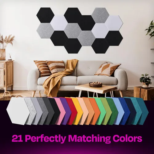 Vista 5 de Ekkogo - Paneles insonorizantes de alta densidad para pared, forma hexagonal, paquete de 12 unidades de 14" x 12.1" x 0.4", color negro intenso