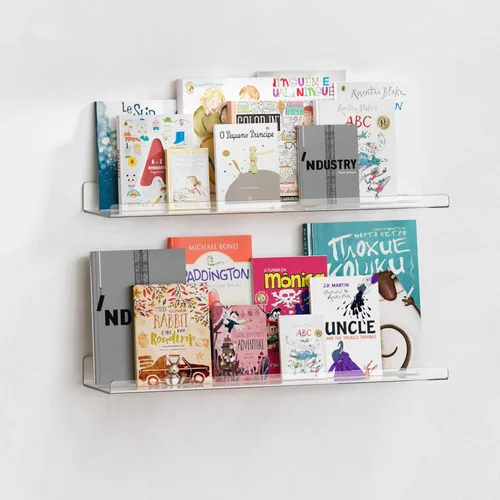 upsimples Paquete de 2 estantes acrílicos de 23.6 x 5.5 pulgadas para almacenamiento en la pared, estantes flotantes de libros para niños,