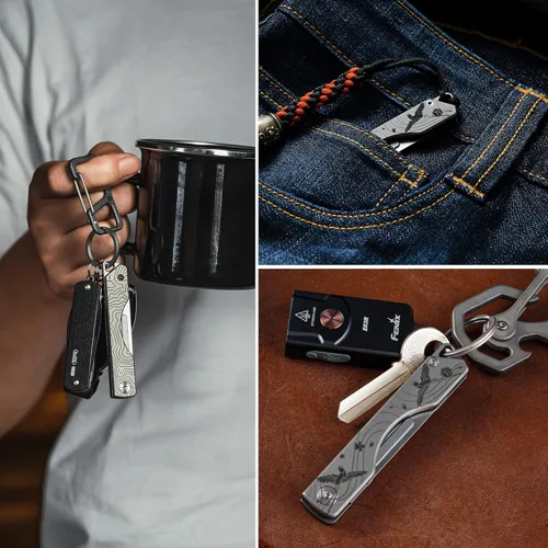 Vista 4 de KeyUnity KK01 Cuchillo plegable de titanio, cuchillo de bolsillo EDC con hoja reemplazable #24, para caza al aire libre, campamento, pesca