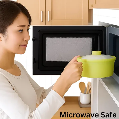 Vista 3 de Juego de 2 ollas de silicona para microondas con asa y tapa, recipiente de cocina antiadherente de 20.3 fl oz para cocinar huevos al vapor