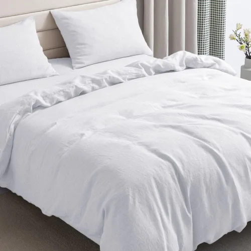 Vista 3 de Juego de funda de edredón de 3 piezas, 100% lino lavado, lino francés, suave y transpirable (Queen, blanco)