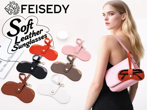 Vista 7 de FEISEDY Paquete de 2 fundas de cuero suave para lentes de sol, soporte delgado y portátil para gafas, correa de muñeca con cierre para viajes
