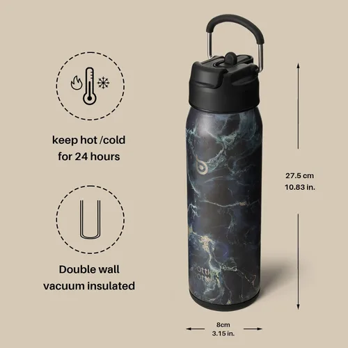 Vista 6 de BOTTLE BOTTLE Botella de agua de 24 onzas aislada, botella de agua deportiva de acero inoxidable con popote y tapa ajustable Organizador diario