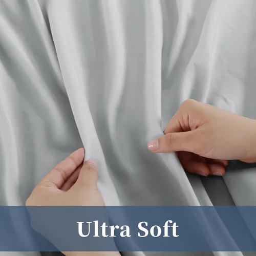 Vista 7 de HOMBYS Sábanas encimera King extragrandes y extralargas de color gris claro, sábana de cama suave y duradera, sábana encimera lisa y transpirable