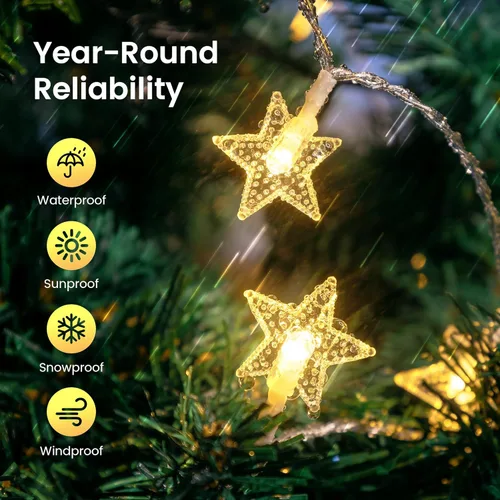 Vista 7 de HEYFUNi Guirnalda de luces de estrella con control remoto, 16 pies, 50 luces LED bonitas con USB y funciona con pilas, 8 modos y temporizador