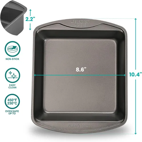 Vista 2 de Baker's Secret Molde cuadrado para pasteles de 8 pulgadas, 1 unidad, antiadherente, revestimiento de grado alimenticio, sartén cuadrada
