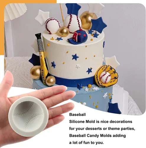 Vista 3 de Sijiangmold Molde de fondant de béisbol, guante de sóftbol, molde de silicona para decoración de cupcakes, decoración de pasteles, chocolate