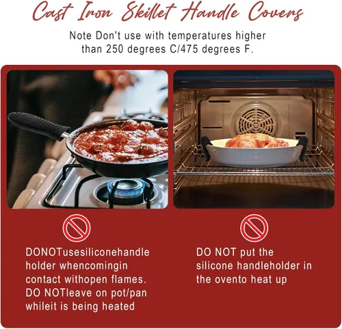 Vista 6 de Joyhalo Fundas para mango de sartén de hierro fundido, paquete de 6, resistentes al calor, fundas de silicona para mango de olla, color negro
