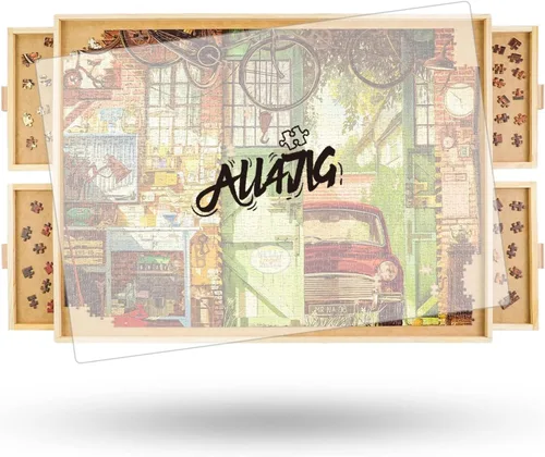 Vista 10 de ALL4JIG Tablero de rompecabezas giratorio de 1000 piezas con cajones de 20.94 x 28.74 pulgadas, mesa de rompecabezas portátil de madera