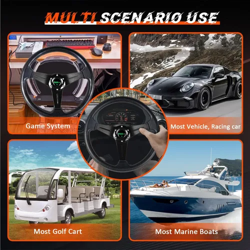 Vista 6 de RASTP Volante de carreras universal de 13.8 pulgadas, 6 pernos, agarre de vinilo y aluminio con botón de claxon para auto - Negro