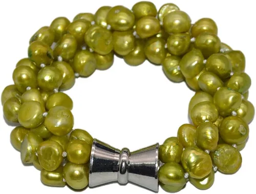 Pulsera de joyería de perlas barrocas multicolor de 4 hilos de 8 a 0.354in, cierre magnético de 8 pulgadas (color verde)