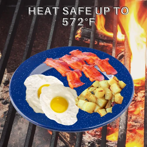 Vista 5 de TableCraft 80018 Colección Enamel - Plato llano redondo, blanco con borde negro, porcelana sobre acero, estilo vintage de granja, apto