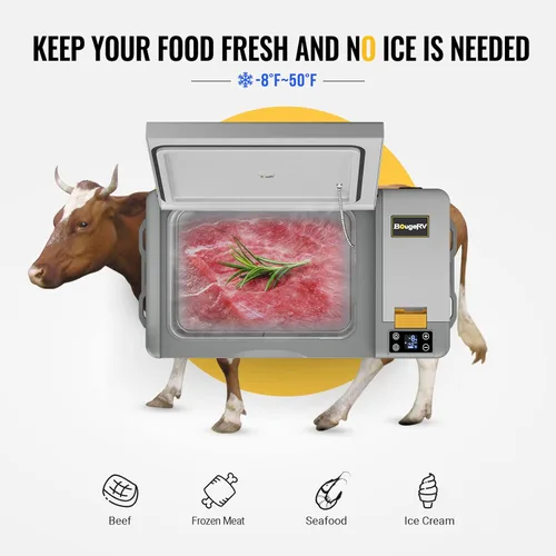 Vista 4 de BougeRV Artículos del paquete: CRPRO 21 cuartos de galón 12v refrigerador de coche (gris) y cubierta protectora aislada de 21 cuartos de galón